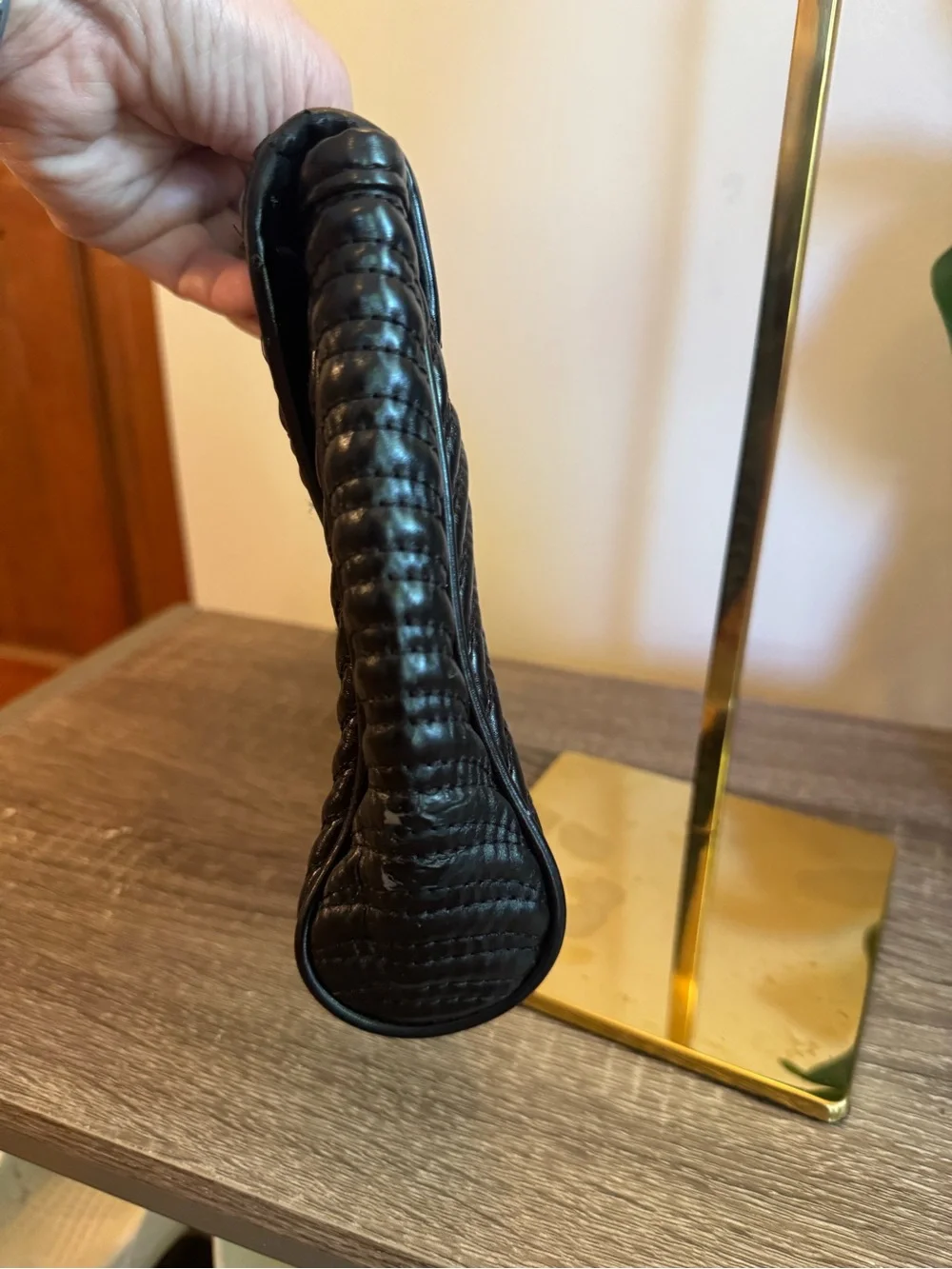 Versace Black Quilted Wave Wristlet with Gold Plaque
